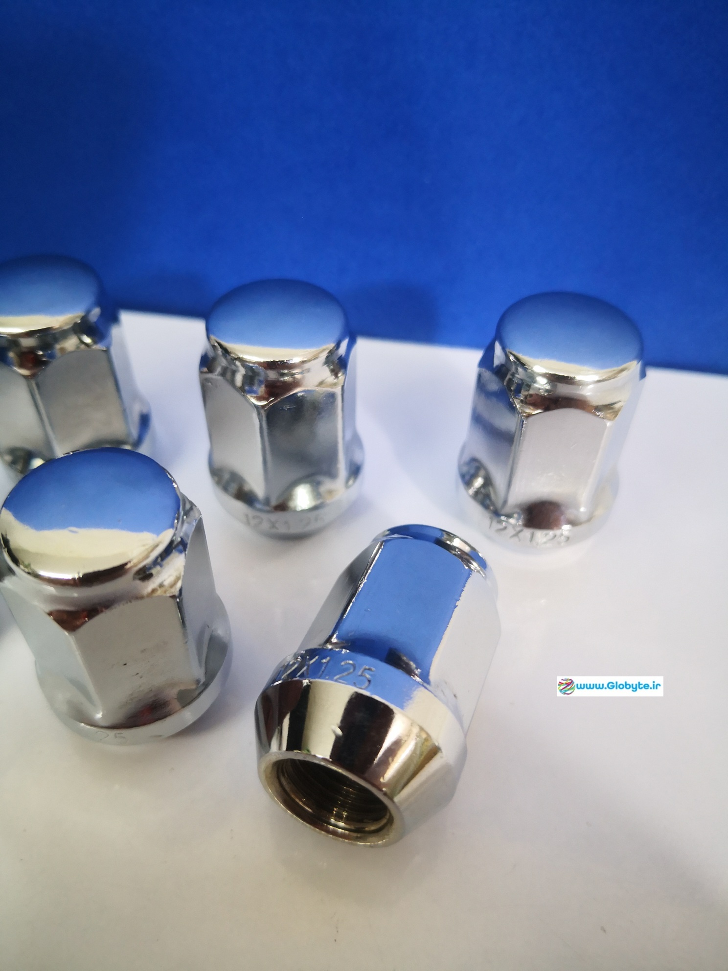 مهره چرخ خودرو کروم براق خارجی سایز 12 1.25 با کله آچارخور 19 www.Globyte.ir گلوبایت خودرو (3)